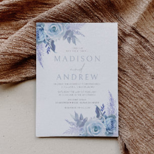Invitation Bleu Dusty Beau Mariage Floral