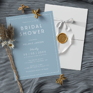 Invitation Bleu Dusty chic minimaliste & Fête des mariées mod