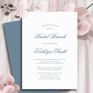 Invitation Bleu Dusty Élégant Classic Script Bridal Brunch