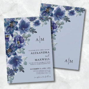 Invitation Bleu Dusty Élégant Mariage Floral moderne