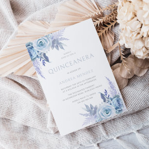 Invitation Bleu Dusty Enchantée Belle Quinceanera Florale