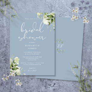 Invitation Bleu Dusty Fête des mariées fleurie