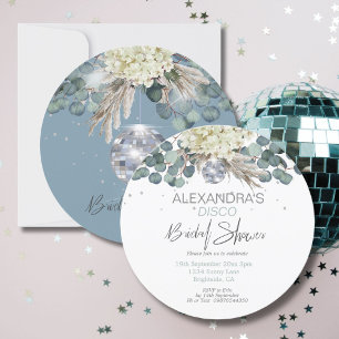 Invitation Bleu Dusty Floral Disco Ball Fête des mariées rond