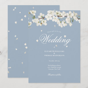 Invitation Bleu Dusty Joli Mariage Floral Blanc Fleur