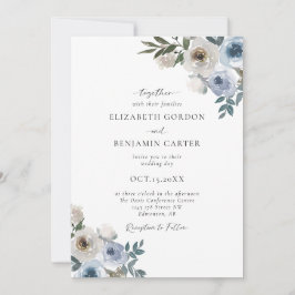 Invitation Bleu Dusty Mariage Floral Élégant Script Rustique