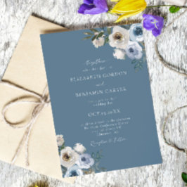 Invitation Bleu Dusty Mariage Floral Élégant Script Rustique
