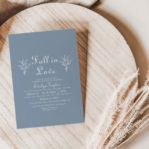 Invitation Bleu Dusty Minimal Chute en Amour Douche nuptiale
