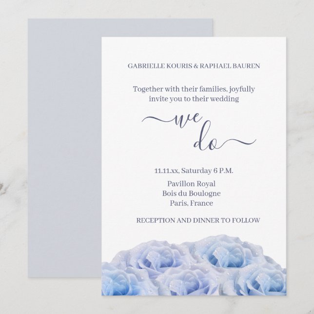 Invitation Bleu Dusty Rose Blanc Floral Élégant Nous faisons  (Devant / Derrière)