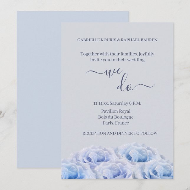 Invitation Bleu Dusty Rose Gris Floral Élégant Nous faisons M (Devant / Derrière)