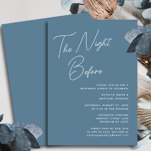 Invitation Bleu Dusty Script Chic La Nuit Avant