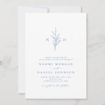 Bleu élégance botanique monogramme rustique mariag