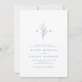 Invitation Bleu élégance botanique monogramme rustique mariag