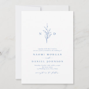 Invitation Bleu élégance botanique monogramme rustique mariag