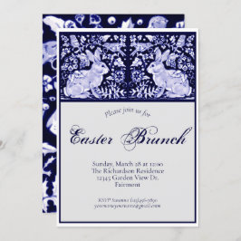 Invitation Bleu élégant, Blancs Brunch de Pâques Rabbit Oisea