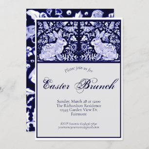 Invitation Bleu élégant, Blancs Brunch de Pâques Rabbit Oisea