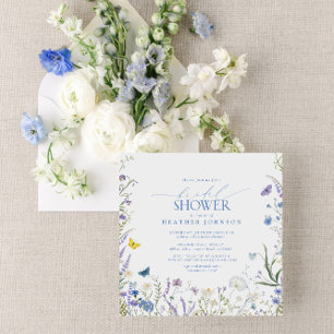 Invitation Bleu Elegant Fleur sauvage Fête des mariées floral