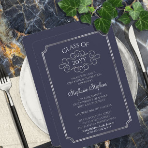 Invitation Bleu élégant   Silver College Graduation Party