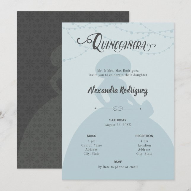 Invitation Bleu et acier Charro Silhouette Quinceanera (Devant / Derrière)