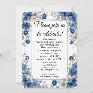Invitation Bleu et Argent avec Cadre 25e Anniversaire