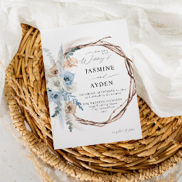 Invitation Bleu et beige Boho Floral Wreath Mariage Bleu