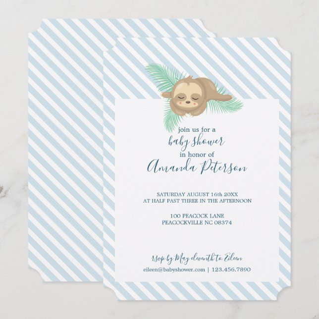Invitation Bleu et blanc Bébé Baby shower à fentes pour bébé (Devant / Derrière)
