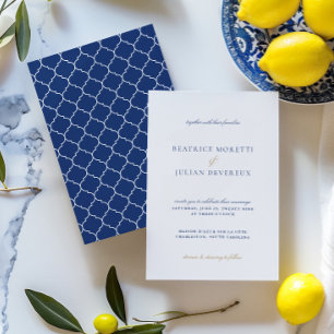Invitation Bleu et blanc classique Mariage carrelage méditerr