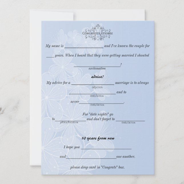 Invitation Bleu et Blanc, Conseils de Mariage, Commentaire, P (Devant)
