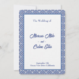 Invitation Bleu et blanc Côte Mariage méditerranéen