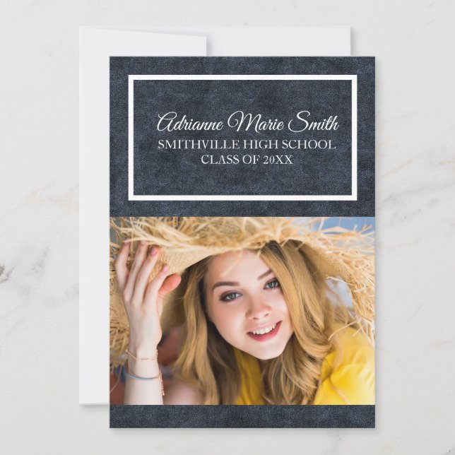 Invitation Bleu et blanc de la Marine Photo Graduation Trunk  (Devant)