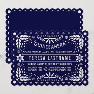 Invitation Bleu et blanc de la marine picado Quinceañera