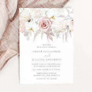 Invitation Bleu et blanc Élégant Mariage floral