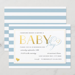 Invitation Bleu et blanc Faux Gold Baby Boy Douche