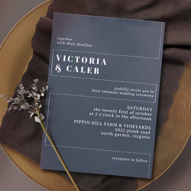 Invitation Bleu et blanc foncé de la marine | Mariage minimal (Créateur téléchargé)