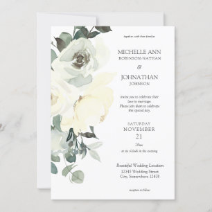Invitation Bleu et blanc Mariage floral - Blanc 2