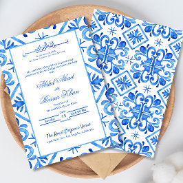 Invitation Bleu et blanc Motif marocain Mariage islamique