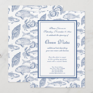 Invitation Bleu et blanc poisson et crabe Élégant événement c