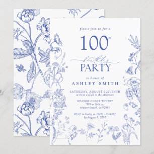 Invitation Bleu et blanc Victorien 100e fête d'anniversaire F