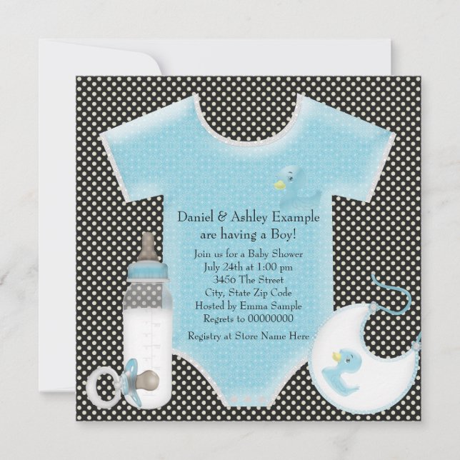 Invitation Bleu et bleu Polka Dot Baby Boy Douche (Devant)