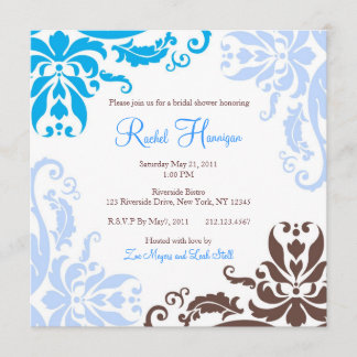 Invitation bleu et Brown de Fête de la mariée de