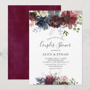 Invitation Bleu et douche florale de couples d'aquarelle de