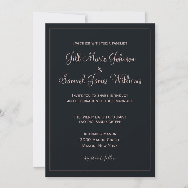 Invitation Bleu et Dusty Rose Mariage (Devant)
