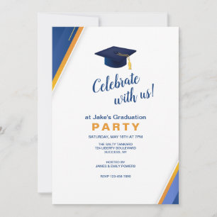 Invitation Bleu et Gold Corners Graduation Party