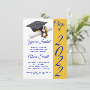 Invitation Bleu et Gold Graduation Cap et Tassel