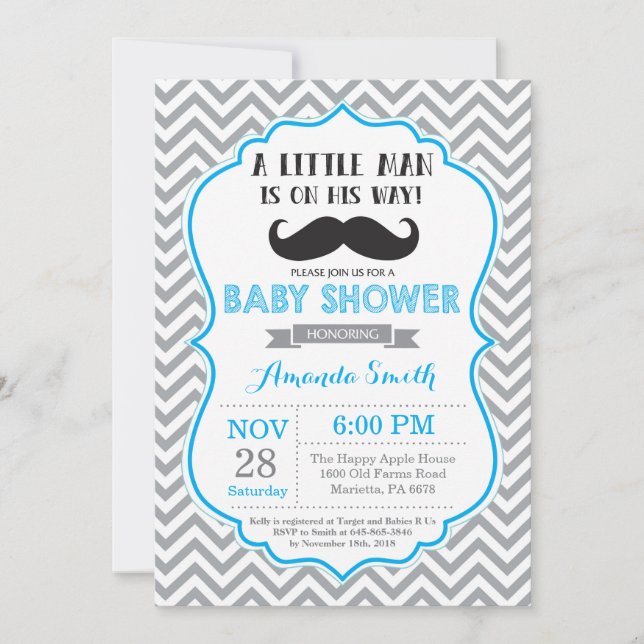 Invitation Bleu et gris d'invitation de baby shower de (Devant)