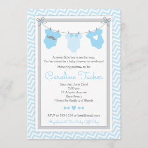 Invitation Bleu et gris d'invitation de baby shower de corde