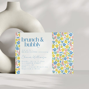 Invitation Bleu et Jaune Ditsy Brunch Floral Bubbly