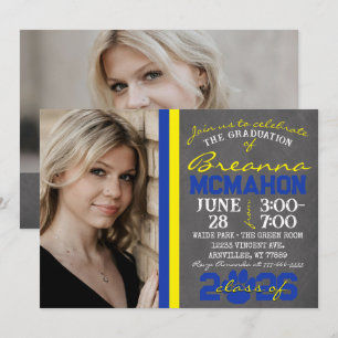 Invitation Bleu et jaune Empreinte de patte Graduation 2 Phot