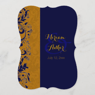 Invitation Bleu et mariage ou fiançailles musulman d'or