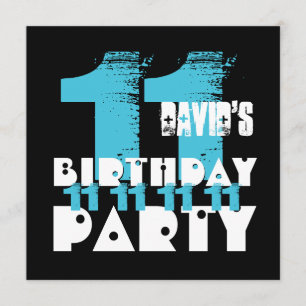 Invitation BLEU et NOIR 11e fête d'anniversaire 11 ans V07