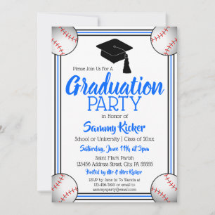 Invitation Bleu et noir de baseball fête de graduation